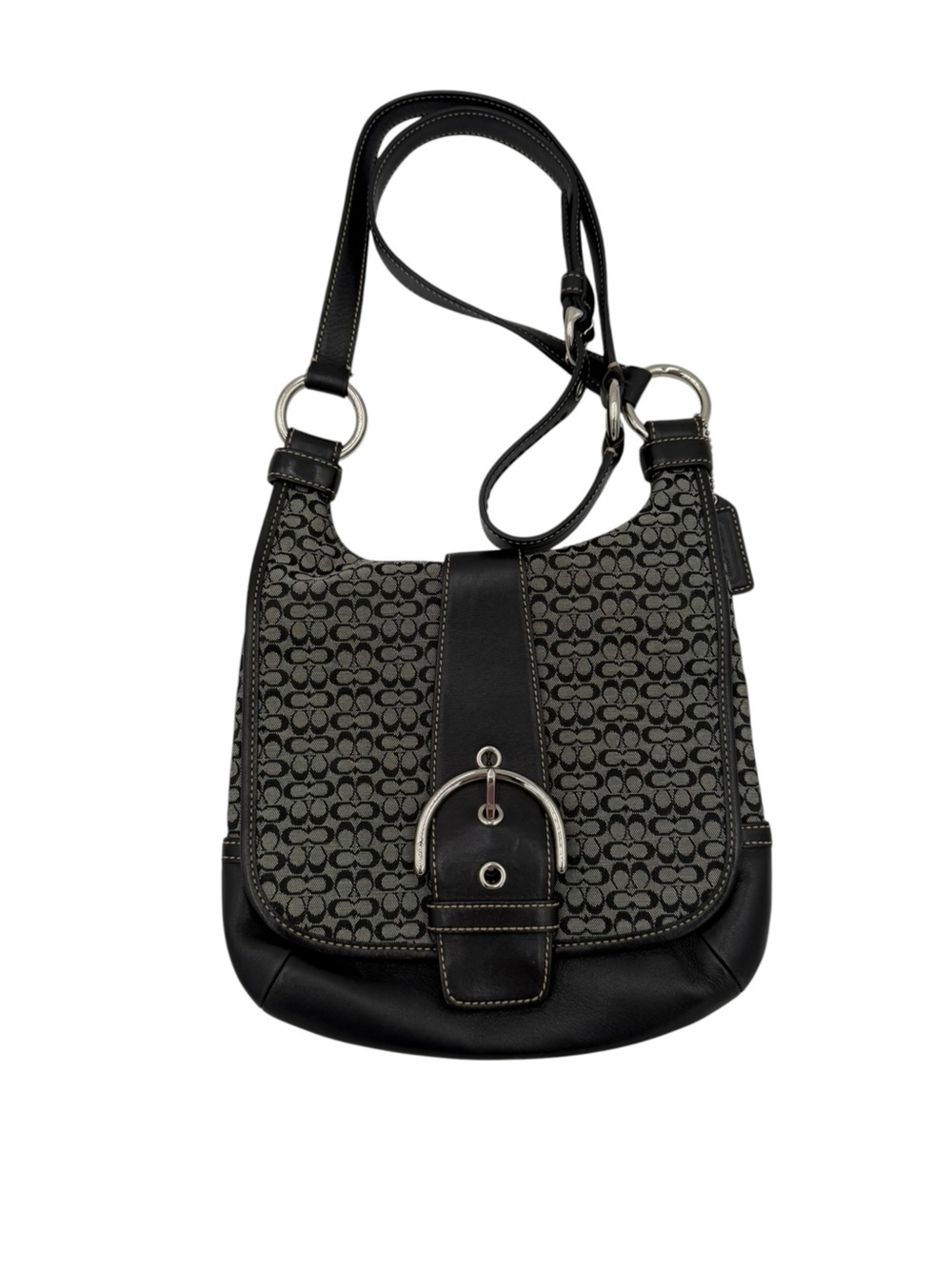 Vintage Y2K Coach Soho Signature Flap Bag Style 7072 Black Gray Jacquard - Picture 2 of 10